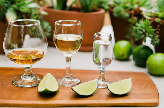 three types of tequila, lined up for tasting