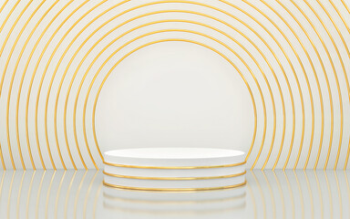White podium, product stand with golden circles