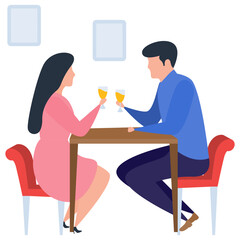 
Drinking tea flat illustration isolated on white background 
