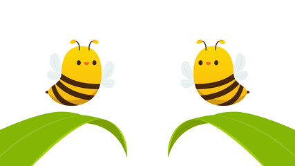Bee vector. Bee character design. free space for text. copy space. Bee on the leaf.