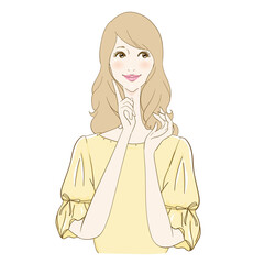 閃いた女性　巻き髪
