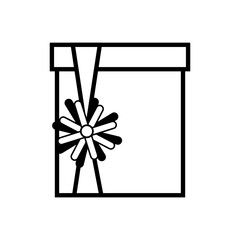 gift icon with a bow with a thin black line outline isolated on a white background in the style of flat, clipart, logo, design, decoration