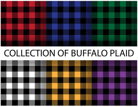 Seamless patterns of buffalo plaid vector set