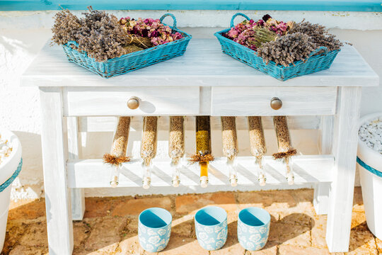 White retro commode with flowers