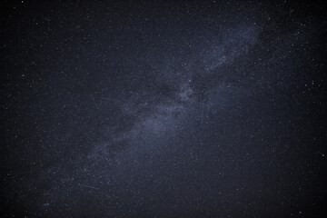 in a night sky you can see the milky way and the traces of satellites
