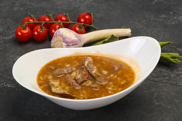 Caucasian Kharcho soup with beef meat