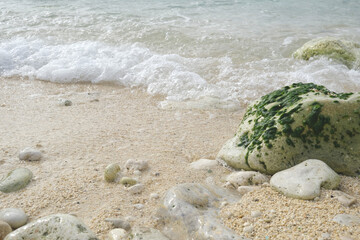 Silky blue sea waves and beautiful rocky coast. Crimea, black sea.
