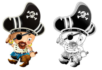 cartoon sketch scene with pirate man captain illustration