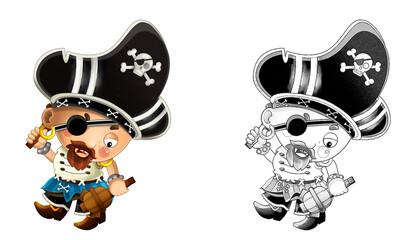 cartoon sketch scene with pirate man captain illustration