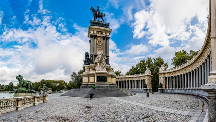 Monument to King Alfonso XII in the Retiro Park of Madrid, Spain