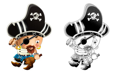 cartoon sketch scene with pirate man captain illustration