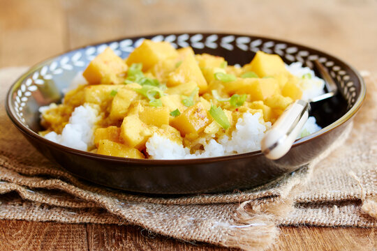 Curried Rutabaga and Apple on Rice