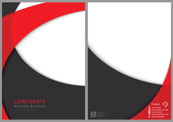 Modern Flyer Template with Geometric Shapes - Red and Gray Layered Curves with Shadows, Vector Illustration