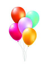 Set of Groups and Bunches of Colorful Helium Balloons on White Background . Isolated Vector Elements