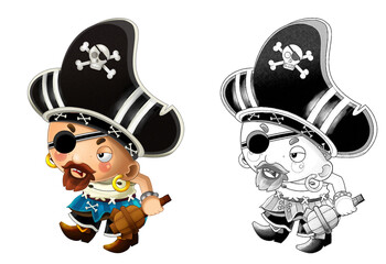 cartoon sketch scene with pirate man captain illustration