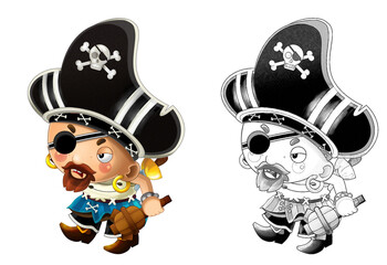 cartoon sketch scene with pirate man captain illustration