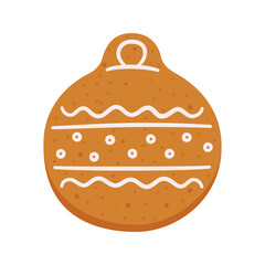 Cute gingerbread cookies in the shape of a Christmas tree ball. Isolated vector objects on white background