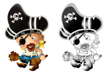 cartoon sketch scene with pirate man captain illustration