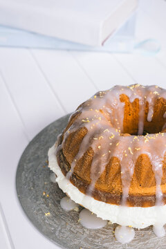 lemon cake baked in ring or baba tin