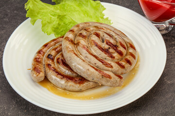 Grilled round pork tasty sausages
