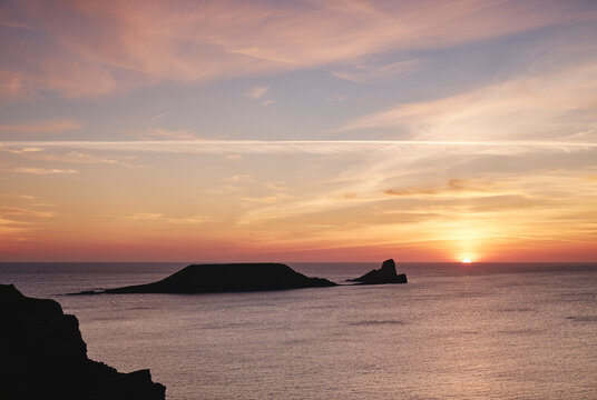 Worms Head at sunset. Wales, UK.