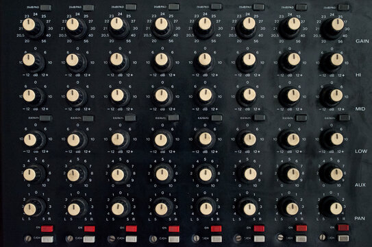 Close up of audio mixer