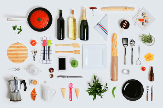 Kitchen objects mock up on white.