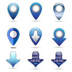 Set of blue arrows pointers for e-map