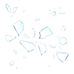 Broken glass pieces. Shattered glass on white background. Vector realistic illustration