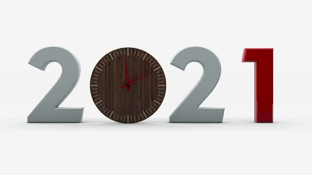 3D animation of 2020 with a dial instead of zero. The clock is ticking and the year 2020 changes to 2021. Idea for new year banners.