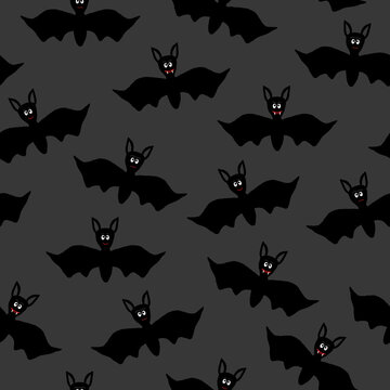 toothy bats on a gray background Halloween seamless pattern 