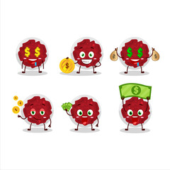 Mashed cranberry cartoon character with cute emoticon bring money