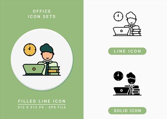 Office icons set vector illustration with solid icon line style. Employee work symbol. Editable stroke icon on isolated background for web design, user interface, and mobile app