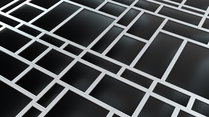 Abstract geometric rectangular shapes and lines. Scalable adaptive blocks. Computer generated 3d rendering backdrop