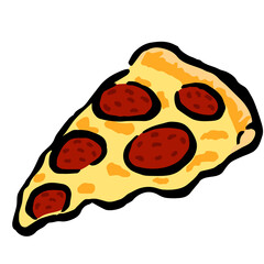 Illustration of Pizza slice(Pepperoni): Illustration like woodblock print