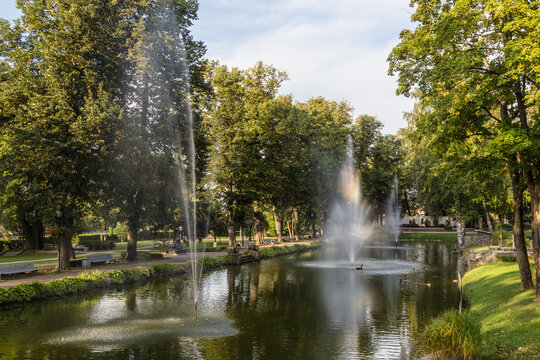 Latvia, Cesis - Town park in evening light