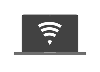 Wifi free spot signal icon vector, wi-fi internet network wireless hotspot sign on laptop computer pc symbol flat illustration isolated