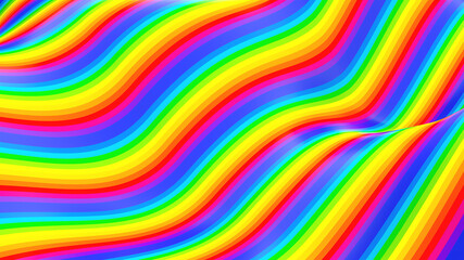 Multicolored elegant wavy lines. Computer generated surface with rainbow colors, 3d rendering