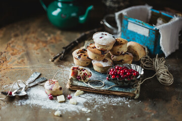 Homemade muffins with wild cranberries and white chocolate