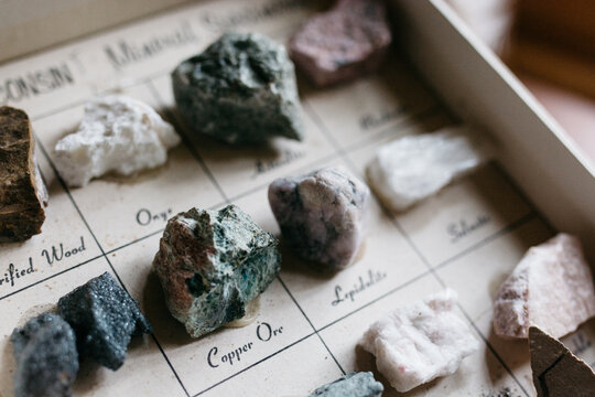 Ore samples in a box