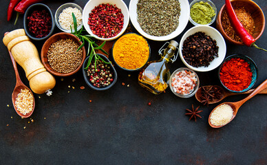 Assortment of spices on black
