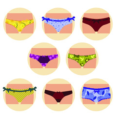 set of fashionable women's underwear, a set of underwear. Vector drawing of panties and bras. A colorful collection of women's underwear, sensuality, femininity.