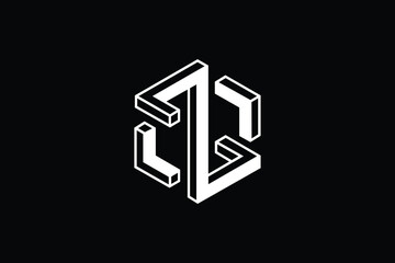 Minimal Innovative 3D Initial Z logo and ZZ logo. Letter Z ZZ creative elegant Monogram. Premium Business logo Hexagon icon. White color on black background