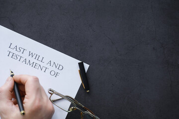 Legal concept. The procedure for writing the last will. Papers with testament on the table....