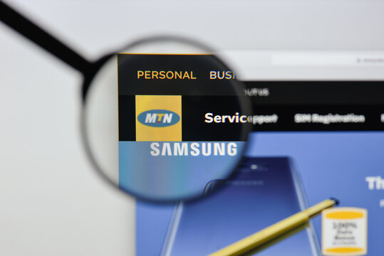 Milan, Italy - August 20, 2018: MTN website homepage. MTN logo visible.