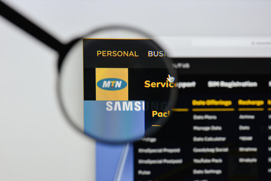 Milan, Italy - August 20, 2018: MTN website homepage. MTN logo visible.
