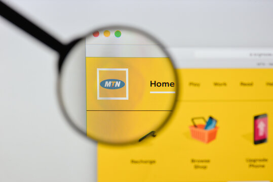 Milan, Italy - August 20, 2018: MTN website homepage. MTN logo visible.