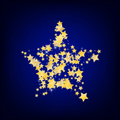 Yellow Decoration Stars Vector Blue Background. 