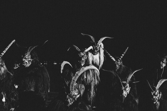 krampus pass in black and white