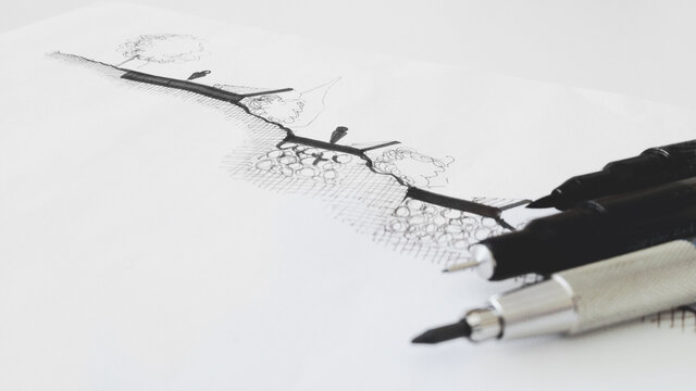 Architectural drawings on paper